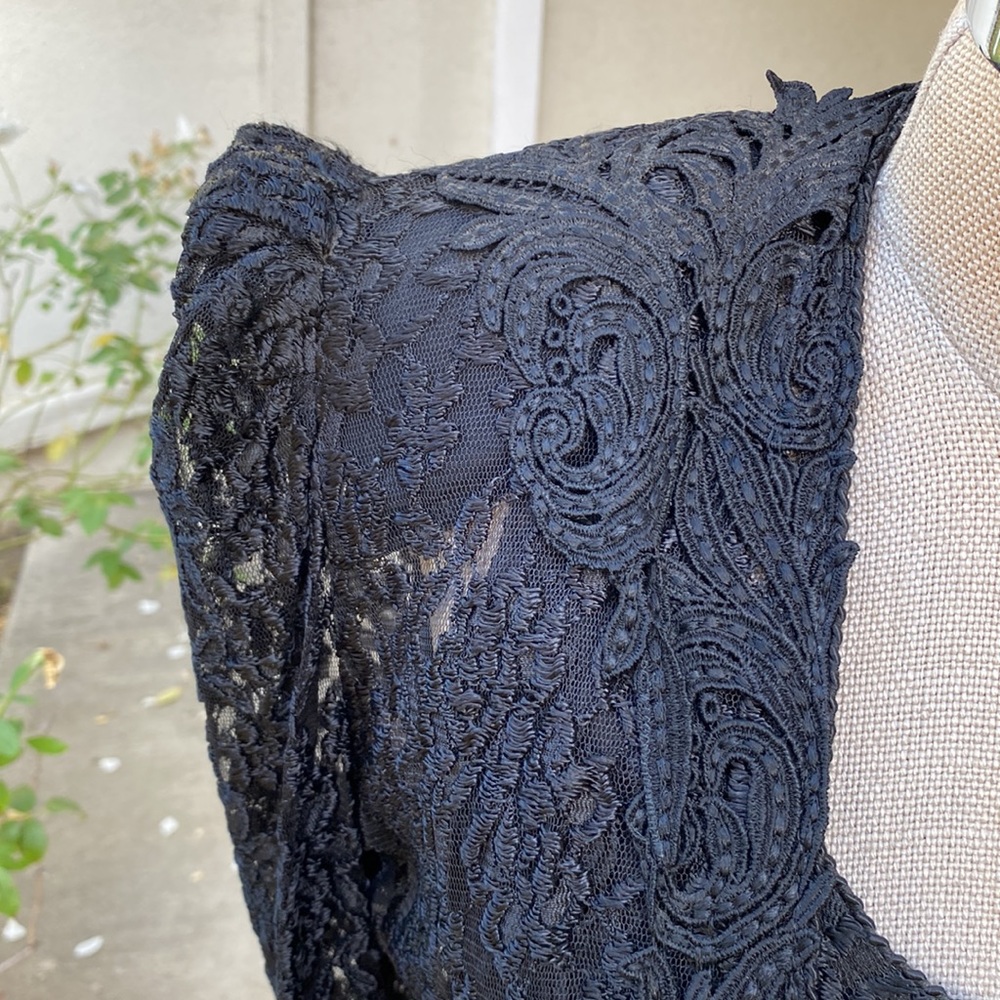 SARA MIQUE VINTAGE BLACK SILK FRENCH LACE - Picture 4 of 16